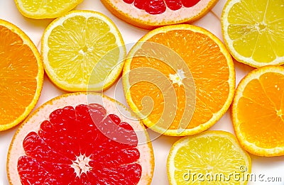 Sliced â€‹â€‹grapefruit, orange and lemon Stock Photo
